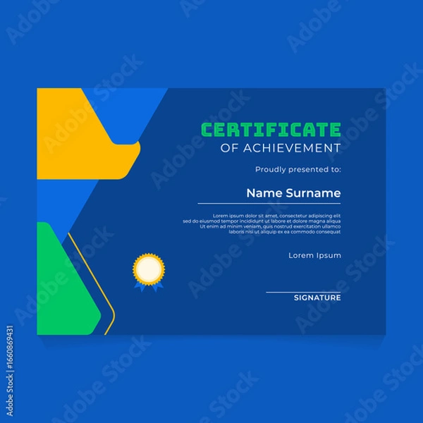 Fototapeta Certificate Design with Abstract Rounded Triangle Composition Border Accents
