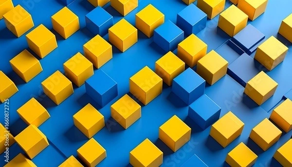 Fototapeta Abstract Blue Yellow Cubes Pattern.