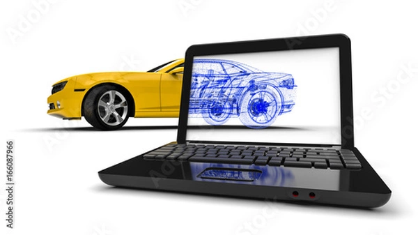Fototapeta X-ray car / 3D render image representing an x-ray of a car on an laptop 