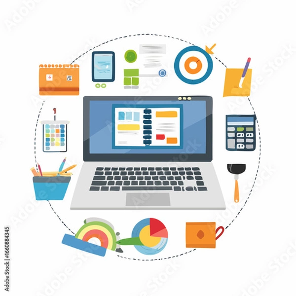 Fototapeta デザイン業とクリエイティブ制作を表すベクターイラスト