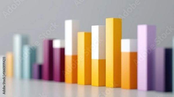 Fototapeta Colorful 3D Bar Graph Displaying Increasing Data Trends on a Light Background