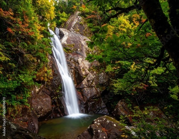 Fototapeta Autumn waterfall cascading into a rock pool