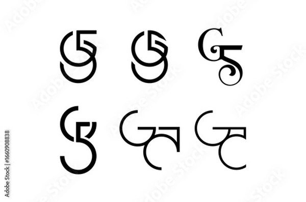 Fototapeta set letter and number initial G5 monogram logo black color