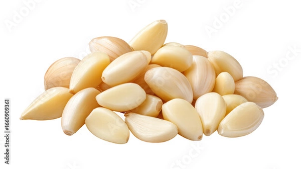 Fototapeta Peeled garlic cloves pile with smooth texture and natural color, fresh ingredient for cooking