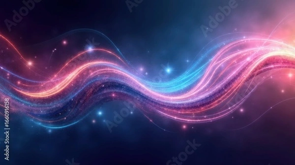 Fototapeta Pink Blue Light Wave Abstract Background Sparkle image
