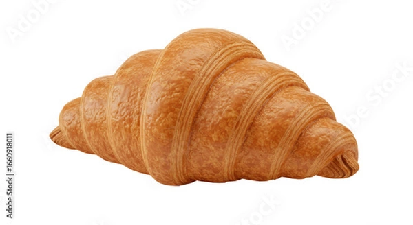 Fototapeta Freshly baked croissant resting isolated on white background showcasing flaky layers and golden color