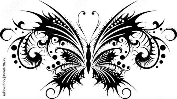 Obraz A decorative butterfly with intricate black and white patterns and symmetrical wing designs displayed nicely silhouette