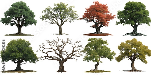 Fototapeta Cutting trees shapes on transparent backgrounds 3d render png.