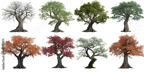 Fototapeta Cutting trees shapes on transparent backgrounds 3d render png.