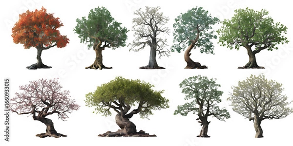 Fototapeta Cutting trees shapes on transparent backgrounds 3d render png.