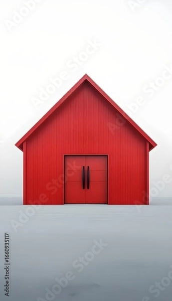 Obraz Minimalist Red Wooden Barn with Double Doors