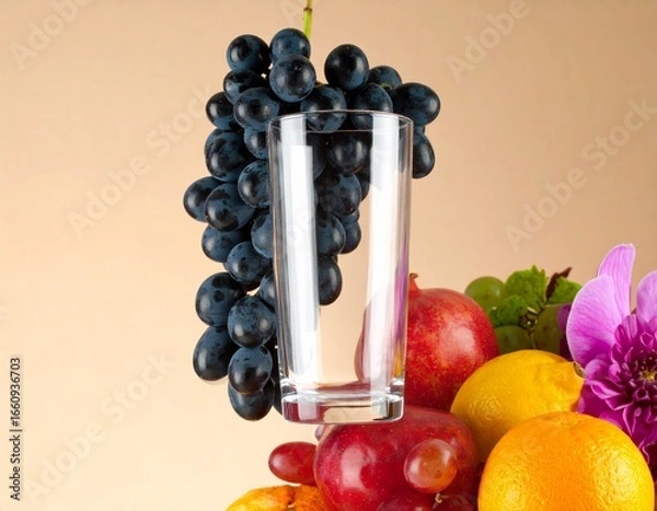 Obraz Ultra-Realistic Transparent Glass Tumbler with Fresh Fruits Background