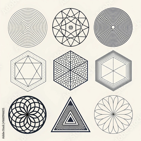 Fototapeta Geometric Abstract Shape Vector Bundle | 8 Modern Design Icons for T-Shirts & Posters