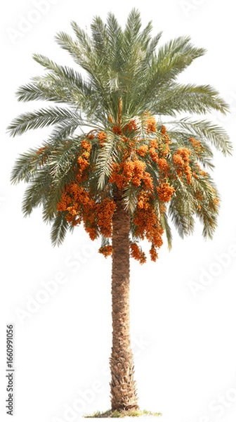 Fototapeta Tall Date Palm Tree with Orange Dates on white background. 