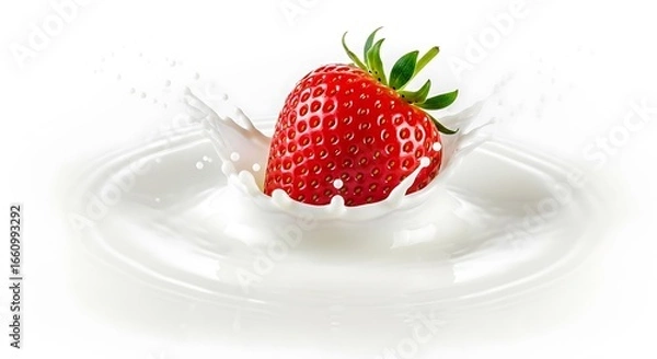 Fototapeta strawberries falling into milk. Splash isolated on white background