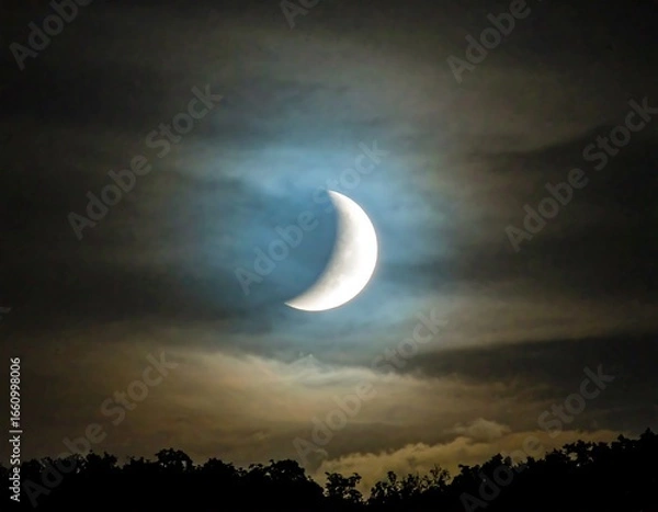 Fototapeta Crescent moon, dark clouds