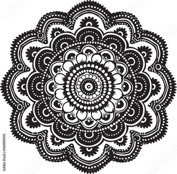 Fototapeta Intricate Mandala Design: A detailed, black and white mandala design, offering a sense of calm and meditative contemplation.