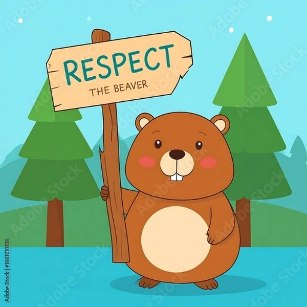 Obraz Cute beaver holding a sign that says "Respect the Beaver