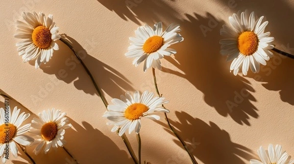 Obraz Daisies with shadows on a light beige background
