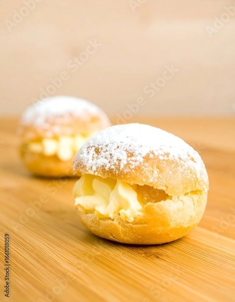 Obraz Delicate cream puffs, dusted with powdered sugar