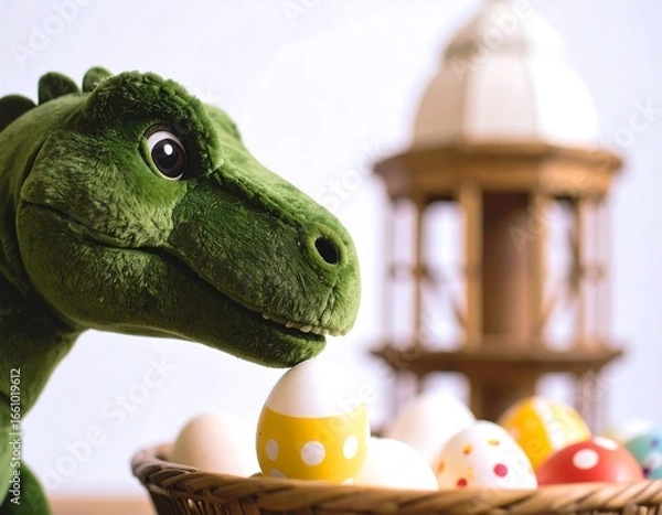 Obraz Dinosaur plush with Easter eggs