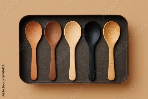 Obraz Creating culinary art wooden spoon collection kitchen photography minimalistic top-down view craftsmanship and design inspiration