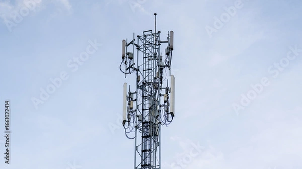 Obraz Global 5G network infrastructure, high-speed wireless communication tower.