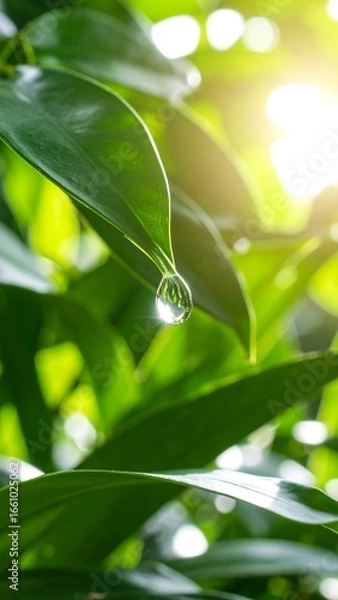 Obraz Dewdrop on lush green leaves