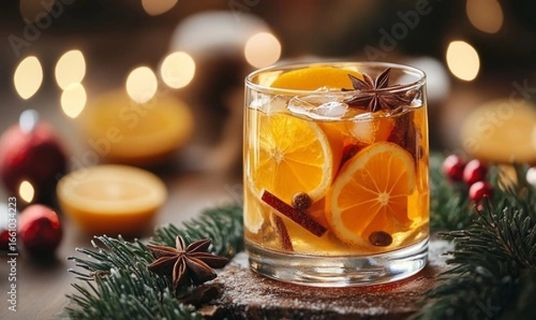 Fototapeta Cozy drink surrounded by Christmas elements and festive decorations, creating a warm, inviting atmosphere perfect for the holiday season. This festive image evokes the comfort, Generative AI