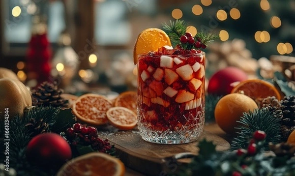 Fototapeta Cozy drink surrounded by Christmas elements and festive decorations, creating a warm, inviting atmosphere perfect for the holiday season. This festive image evokes the comfort, Generative AI