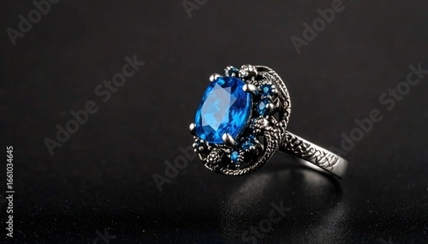 Obraz Elegant blue gemstone ring on dark background