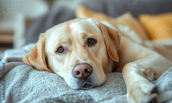 Fototapeta Loyal dog by a hospital bed offering emotional and men, Generative AI