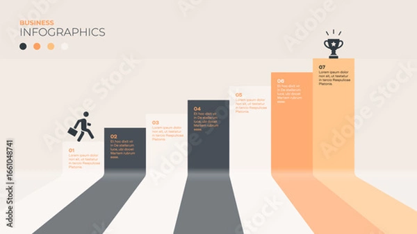 Obraz Steps on the path to success and rewards. An infographic template for presentations, brochures, booklets, posters, and the like