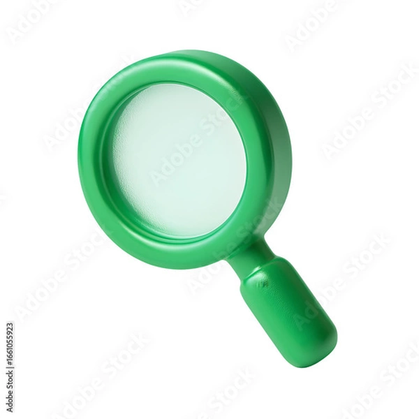 Fototapeta 3d icon of green magnifying glass isolated on transparent background, a tool for search and investigation