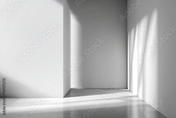 Fototapeta Empty white room with sunbeams casting shadows