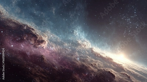 Fototapeta Cosmic nebula swirls in vibrant colors