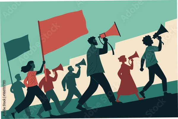 Obraz Protesters holding diverse banners, shouting through megaphones, a powerful display of collective action and civic engagement.