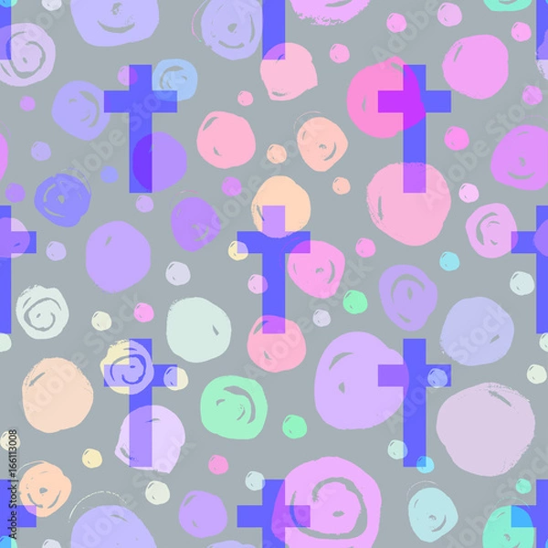 Fototapeta Vanilla cross.Spooky seamless pattern. Halloween wrapping paper background in neon pastel colors. Cute gothic style.