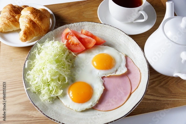 Fototapeta ハムエッグ朝食