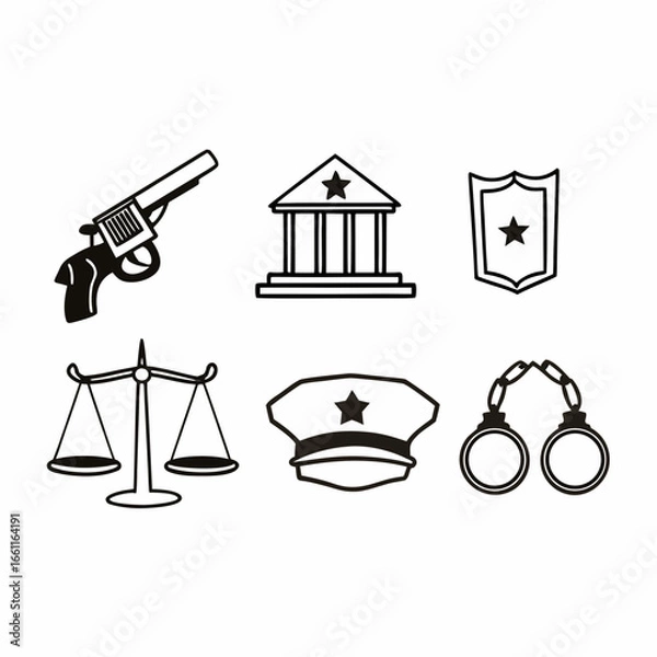 Fototapeta Illustration of various police and law enforcement symbols isolated on white background
