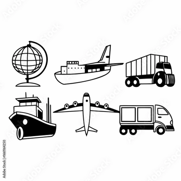 Fototapeta Illustration of various means of transportation isolated on white background