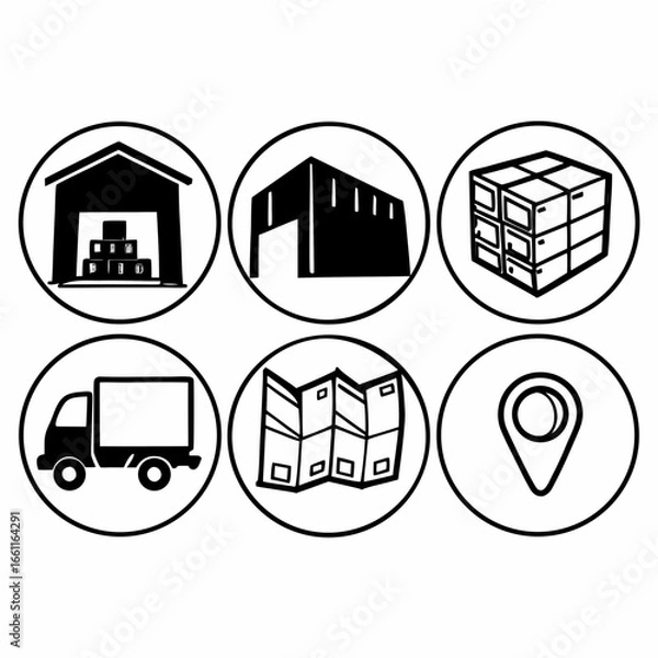 Fototapeta Delivery and shipping icons representing global logistics, isolated on white background