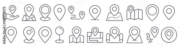 Fototapeta Collection of Line Icons of Map Pin. Editable Stroke. Minimalistic Linear Pictogram for Design of Cards, Apps, Banners, Posts