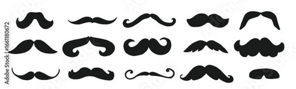 Fototapeta Set of black mustache icons on white background vector