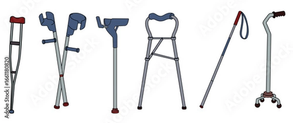 Fototapeta Set of crutches vector illustration isolated on white