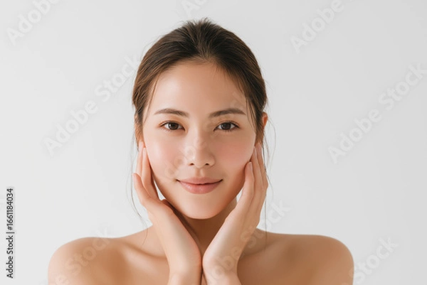 Obraz 頬に手を当てる美肌の女性