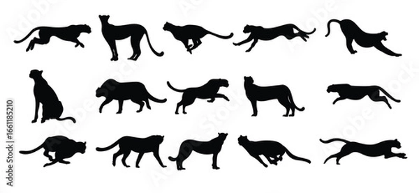 Fototapeta Cheetah silhouette illustration set 