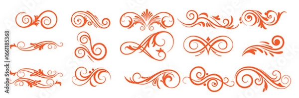 Fototapeta Classic red swirls and flourishes ornament set for designers