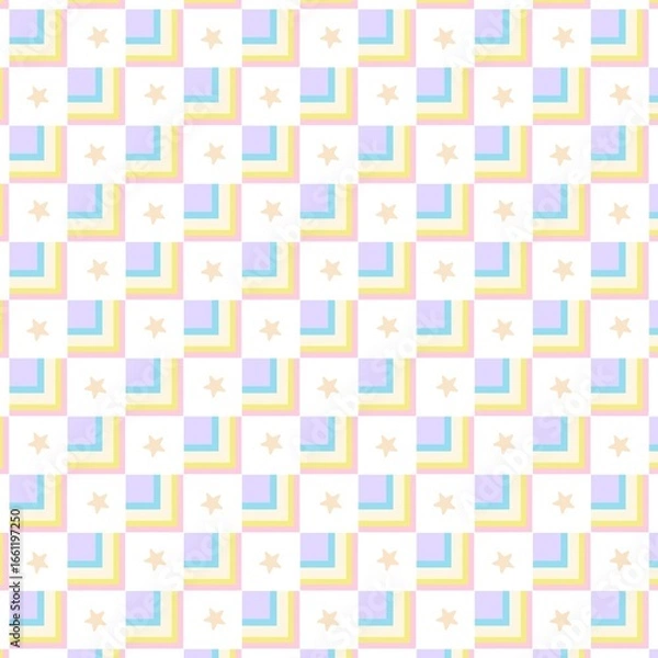 Fototapeta The delightful mix of stars and abstract L-shapes in soft pastels creates a charming and dreamy design, perfect for children's decor, stationery, and creative projects.