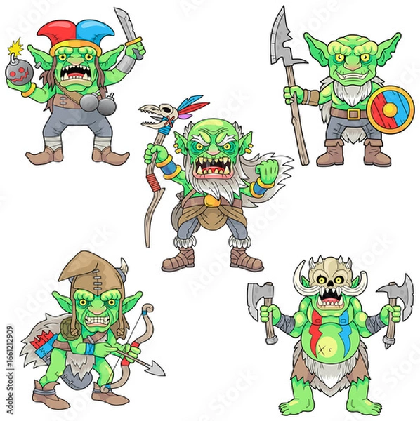 Fototapeta Evil, funny goblins, set of images